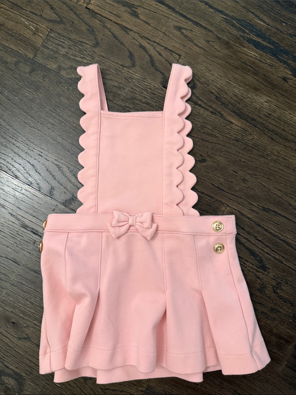 Scalloped Strap Pink Pinafore Dress with Bow - Kids
